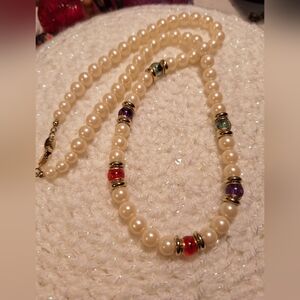 Vintage 1928 Pearl Rainbow Necklace 24"